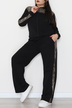 Pul Garnili 2 İplik Büyük Beden Eşofman Takımı Siyahgold - 52108.1567.