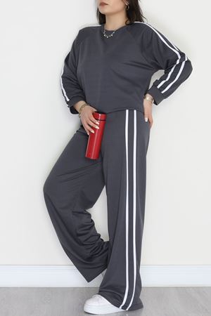 Şeritli 2 İplik Büyük Beden Eşofman Takımı Füme - 50787.1857.