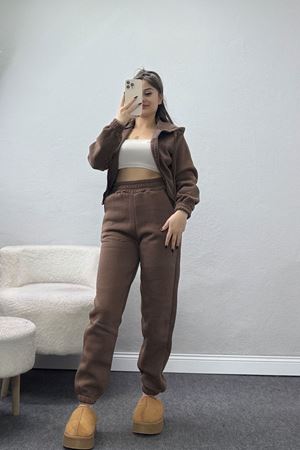 3 İplik Crop Eşofman Takımı Kahve - 50913.1878.