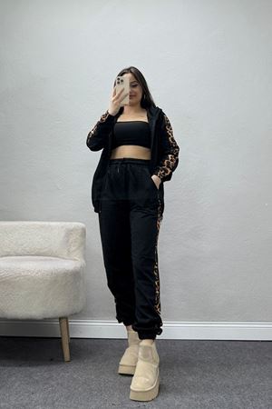 Garnili Fermuarlı 2 İplik Eşofman Takımı Siyah - 50789.1857.