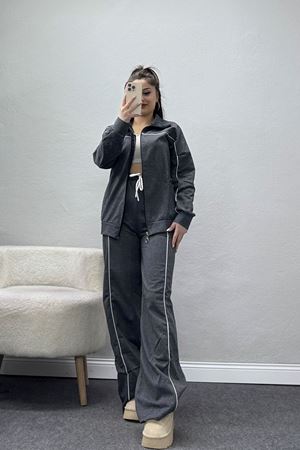 Biyeli Dik Yaka 2 İplik Eşofman Takımı Füme - 40030.1857.