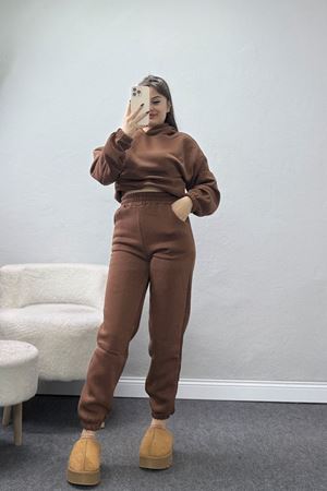 3 İplik Şardonlu Eşofman Takımı Kahve - 52049.1878.