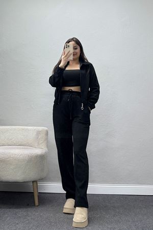 Likralı İthal Krep İkili Takım Siyah - 42070.1837.