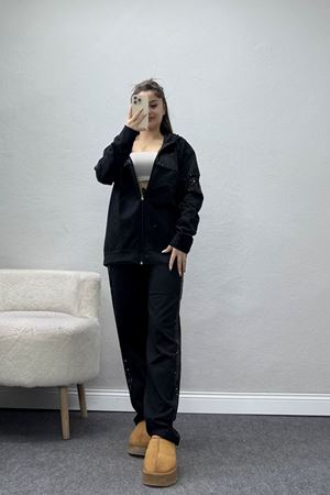 Pul Garnili 2 İplik Eşofman Takımı Siyah - 50800.1857.