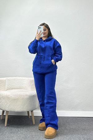 Üç İplik Kanguru Cep Eşofman Takımı Saks - 70777.1878.