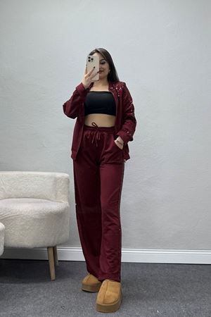 Pul Garnili 2 İplik Eşofman Takımı Bordo - 52109.1567.