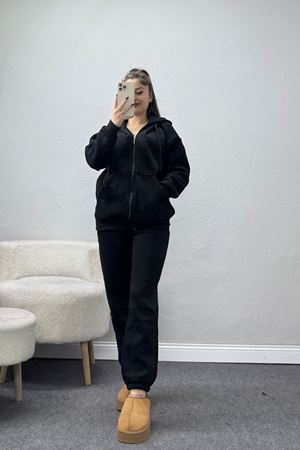 3 İplik Kapşonlu Eşofman Takımı Siyah - 20255.1878.