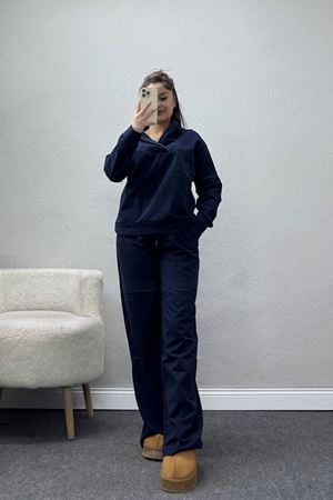 Kruvaze Yaka Kapşonlu Takım Lacivert - 30094.1857.