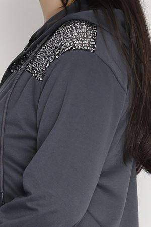 Pul Detay 2 İplik Büyük Beden Eşofman Takımı Füme - 50804.1857.