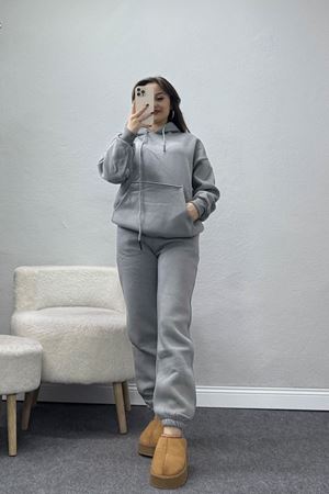 Kapşonlu 3 İplik Eşofman Takımı Antrasit - 20965.1878.