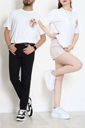 Kompakt Penye Unisex Tişört Beyazturuncu - 55064.1872.