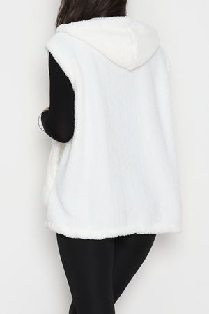 Fermuarlı Kapşonlu Peluş Yelek Beyaz - 51059.701.