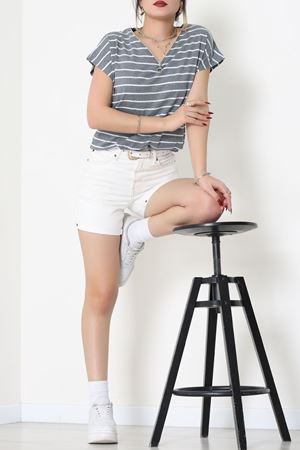 V Yaka Fermuarlı Rejenere Süprem Tişört Antrasitbeyaz - 600.1567.