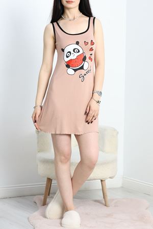 Biyeli Baskılı Gecelik Elbise Bej - 50330.1857.