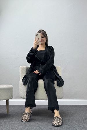 Kadife 3'Lü Set Takım Siyah - 667.1287.