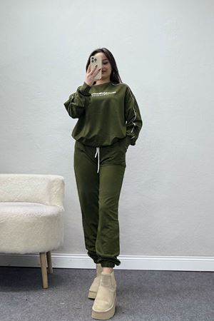 Baskılı Biyeli Eşofman Takımı Haki - 20075.1857.