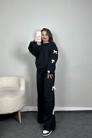 Özel Tasarımlı İki İplik Kurdeleli Eşofman Takım Siyah - 70165.1857.