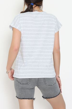 V Yaka Fermuarlı Rejenere Süprem Tişört Gribeyaz - 600.1567.