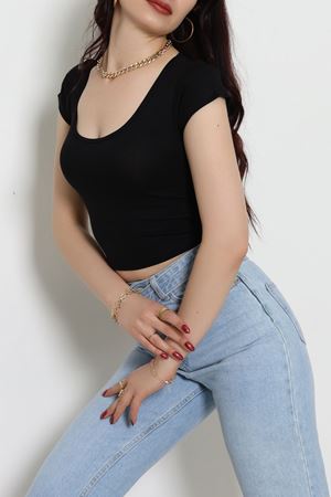 Viskon Yuvarlak Yaka Kısa Kollu Body Siyah - 7100.2127.
