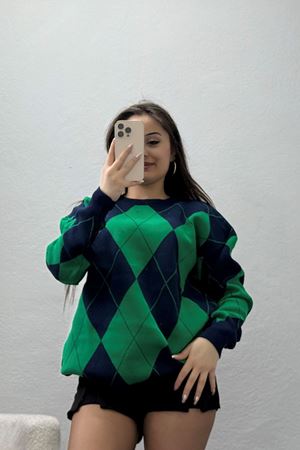 Etnik Desen Triko Lacivertyeşil - 3027.1577.