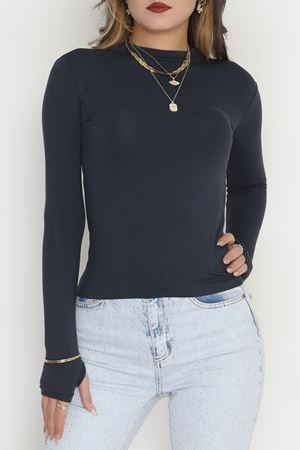 Dik Yaka Parmak Geçmeli Viskon Body Koyufüme - 40076.599.