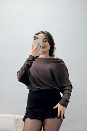 Omuz Düşümlü Asimetrik Bluz Kahve - 22153.200.