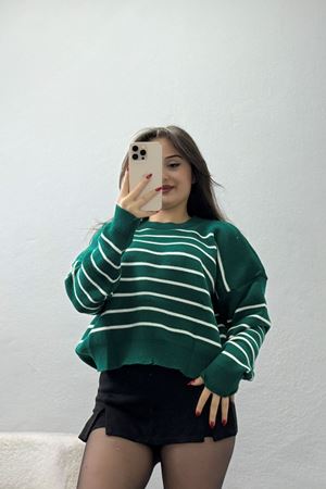 Çizgili Bisiklet Yaka Triko Neftilatte - 3099.1577.