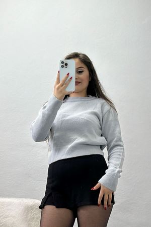 Bisiklet Yaka Triko Gri - 2115.1765.