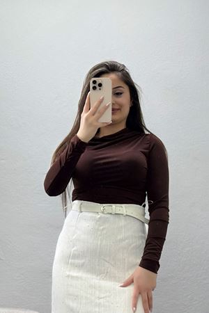 Sandy Kayık Kaya Bluz Kahve - 42802.1949.