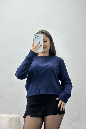 Bisiklet Yaka Triko Lacivert - 2412.1765.