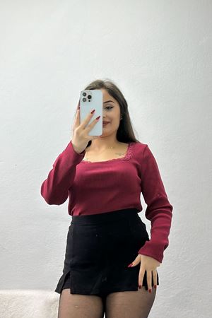 Çerçeve Yaka Dantelli Kaşkorse Body Bordo - 70789.599.