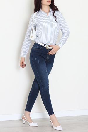 Pamuk Polyester Çizgili Gömlek Açıkmavibeyaz3 - 51064.147.