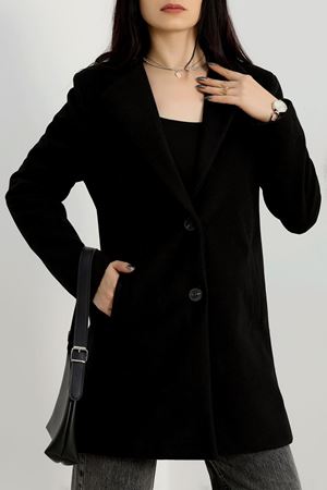 85 Cm Astarlı Kaşe Kaban Siyah - 90037.1839.