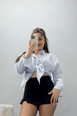 Pamuk Polyester Çizgili Gömlek Açıkmavibeyaz2 - 51064.147.