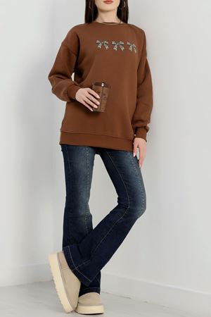 3 İplik Bisiklet Yaka Sweat Kahve - 42241.1878.