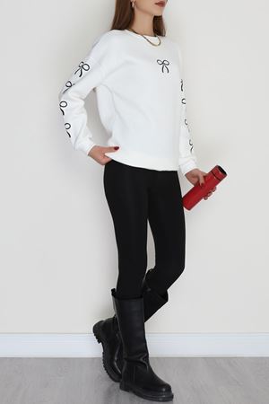 3 İplik Bisiklet Yaka Sweat Ekrusiyah - 42246.1878.