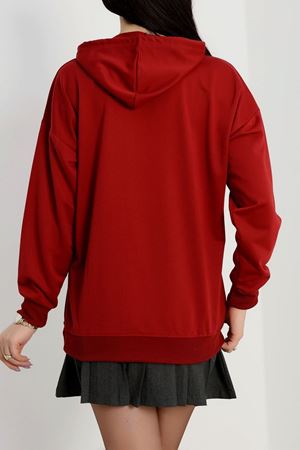 2 İplik Kapşonlu Baskılı Sweatshirt Bordo - 31316.1878.
