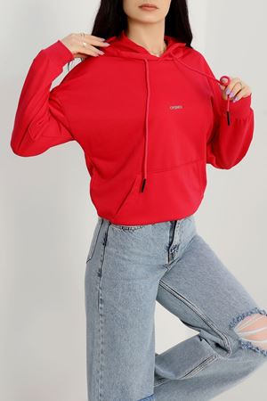 2 İplik Kapşonlu Baskılı Sweatshirt Fuşya - 31316.1878.