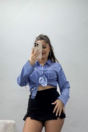 Pamuk Polyester Çizgili Gömlek Koyumavibeyaz - 51064.147.