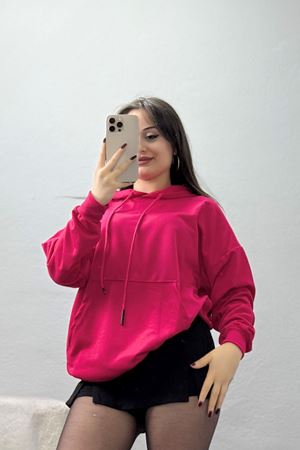 2 İplik Kapşonlu Kanguru Cepli Sweat Fuşya - 30090.1878.
