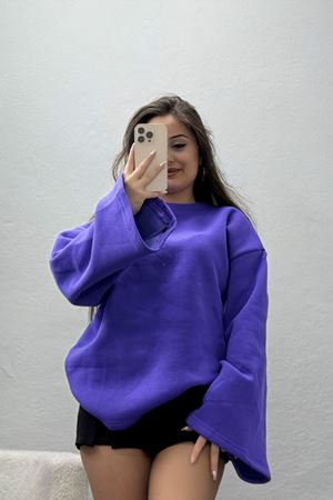 3 İplik Şardonlu İspanyol Kol Sweat Mor - 42606.1878.