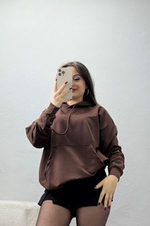 2 İplik Kapşonlu Kanguru Cepli Sweat Kahve - 30090.1878.