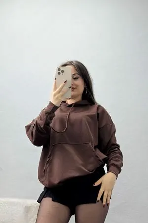 Kadın 2 İplik Kapşonlu Kanguru Cepli Sweat Kahve