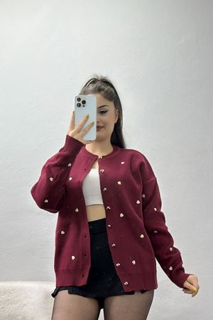 Kalp Detaylı Hırka Bordolatte - 3219.1577.