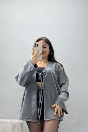 Önü Bağcıklı Kaşe Hırka Koyugri - 70995.1775.