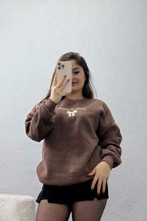 3 İplik Bisiklet Yaka Sweat Kahve - 42242.1878.