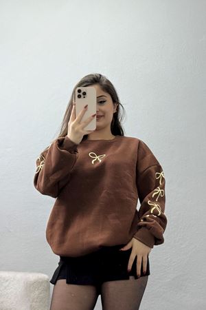 3 İplik Bisiklet Yaka Sweat Kahvebej - 42246.1878.