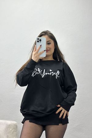 2 İplik Baskılı Sweatshirt Siyahekru - 31299.1878.