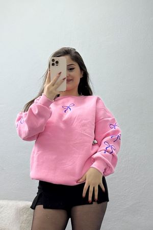 3 İplik Bisiklet Yaka Sweat Pembemavi - 42246.1878.