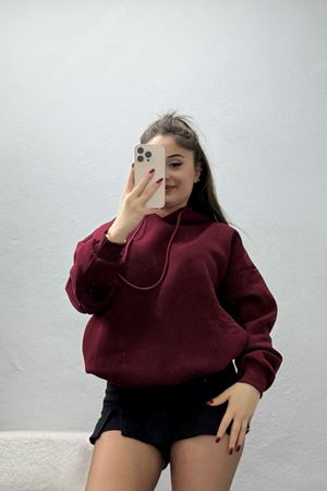 3 İplik Kapşonlu Sweat Bordo - 20074.1878.